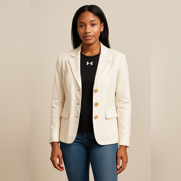 Apt. 9 Women’s Size 12 Off White Linen Blend Stretch Blazer Jacket - Picture 1 of 8